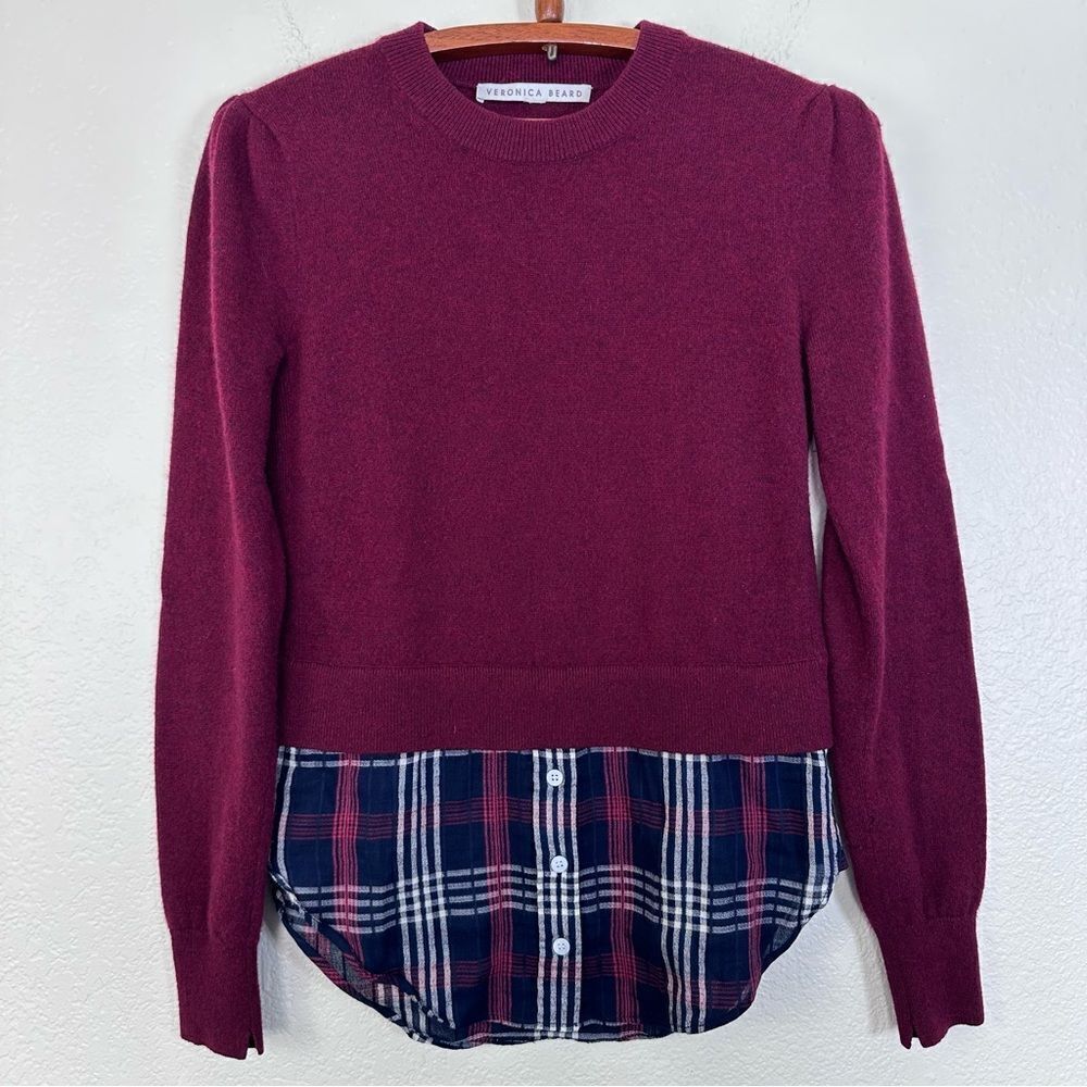 Veronica Beard Jensen Puff Sleeve Cashmere Tunic Sweater Size XS/S in Burgundy